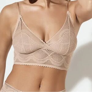 FELINA Finesse Super Stretch Lace Cami Bralette Size 1X/2X Nude Beige NWOT